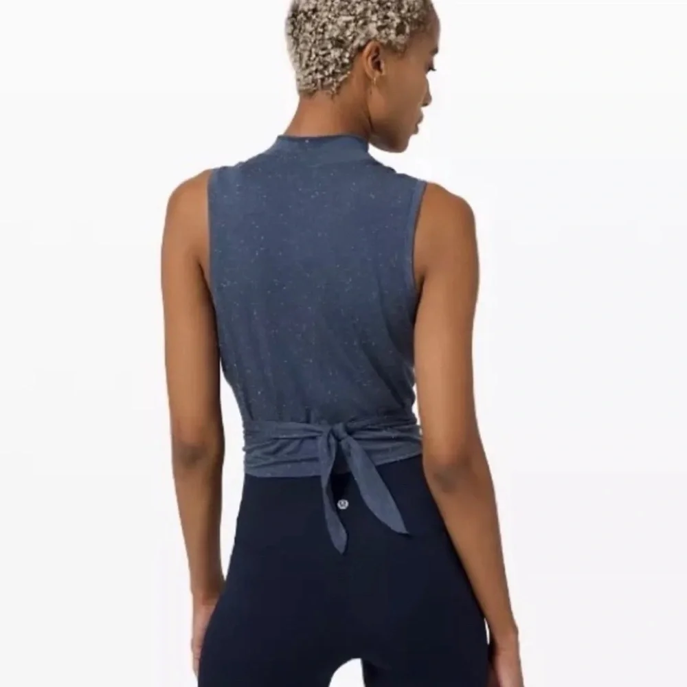 LULULEMON Blue Time to Restore Mock Neck Wrap Around Tie Back Tank Top Bra 4